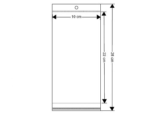 Clear Plastic Self-Adhesive Seal Bags w/ Hang Hole 10x22 cm (package 100 pc.)