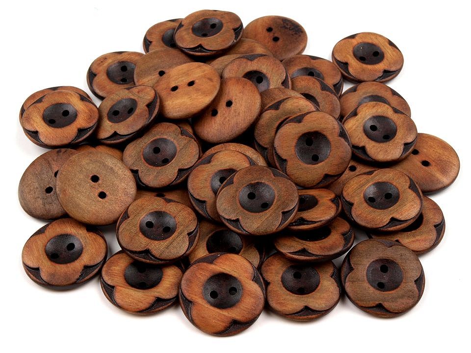 Wooden Bloom Button 40, brown natural, 10 pc.