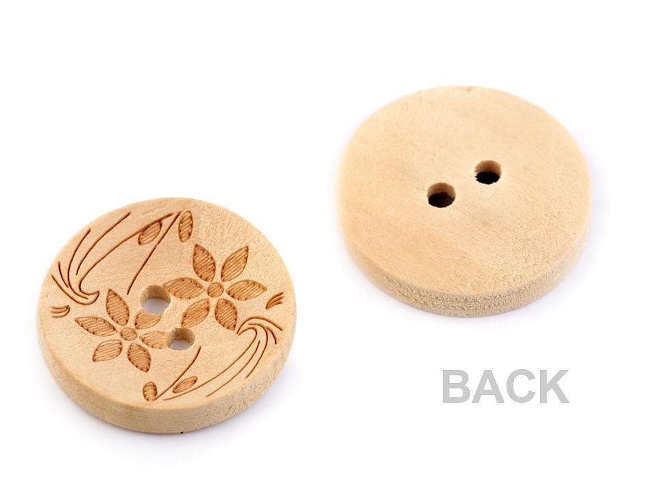 Wooden Button size 32 Flowers, ivory, 50 pc.