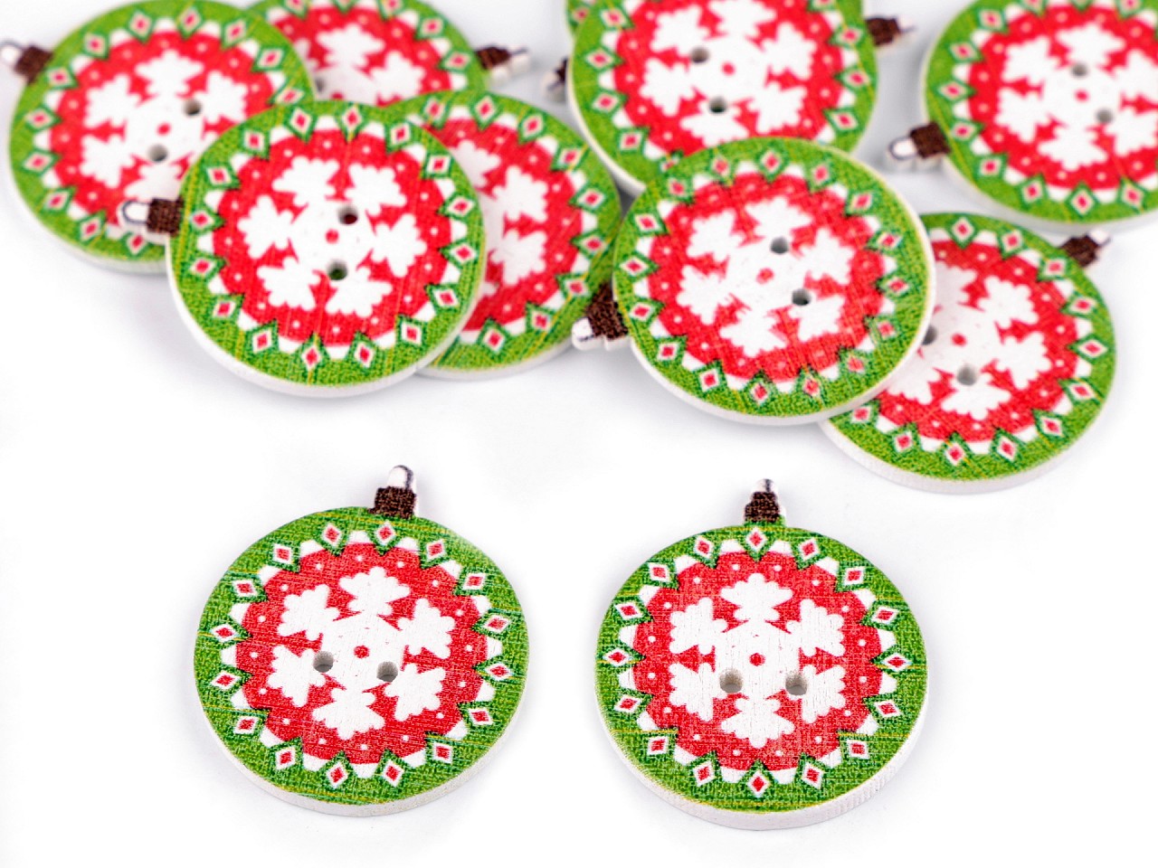 Decorative Christmas Wooden Button, red, 10 pc.