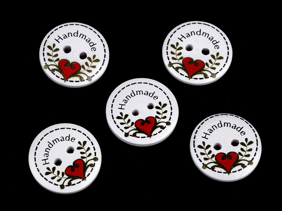 Decorative Wooden Button - Handmade, white, 5 pc.