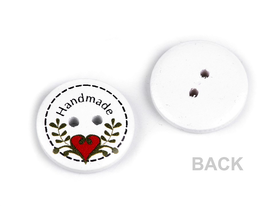 Decorative Wooden Button - Handmade, white, 5 pc.