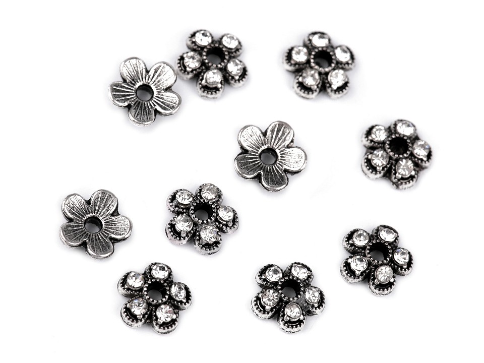 Metal Bead Cap with Rhinestones Ø8 mm, platinum, 4 pc.