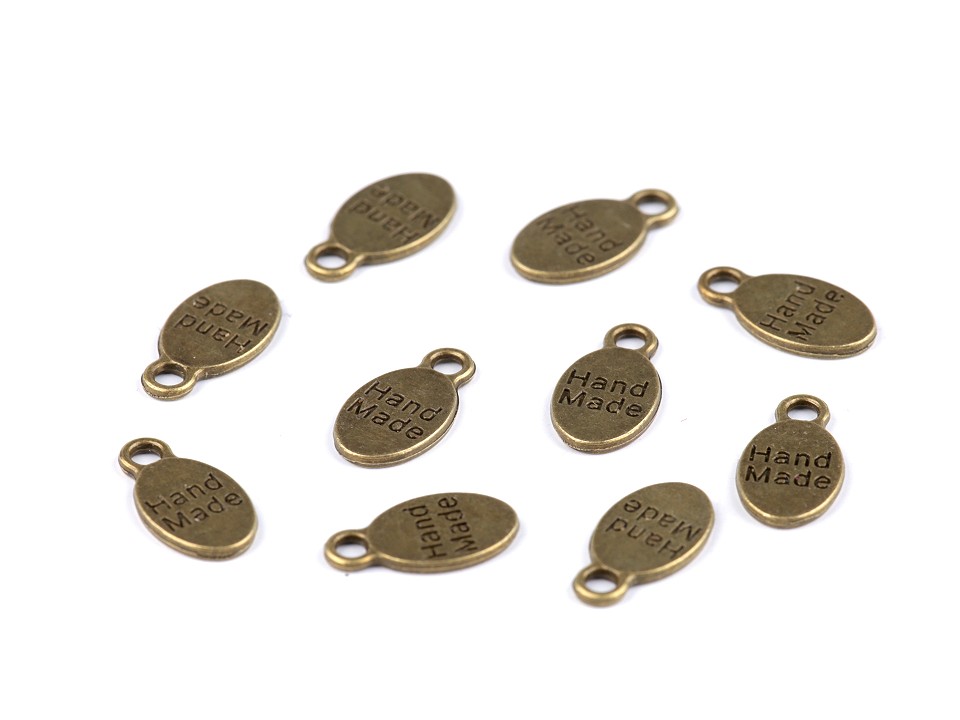 Metal Charm Hand Made 8x15 mm, vintage brass, 10 pc.