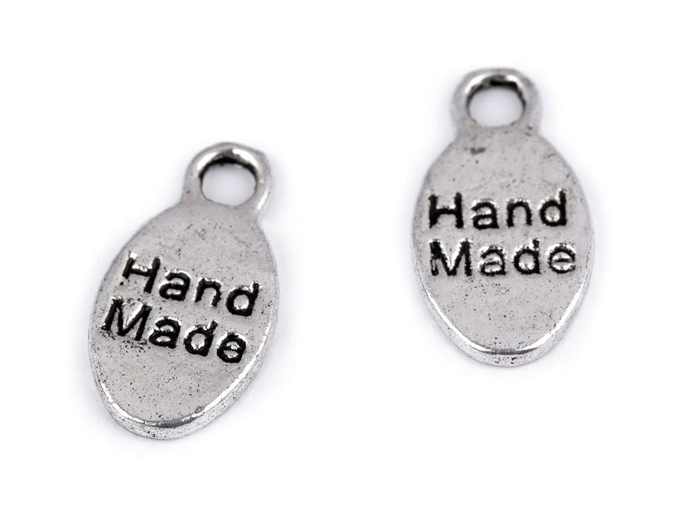 Metal Charm Hand Made 8x15 mm, platinum, 10 pc.