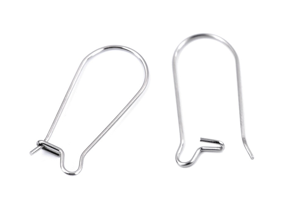 Stainless Steel Ear Wire Kidney Shape 25 mm, platinum, 4 pc.