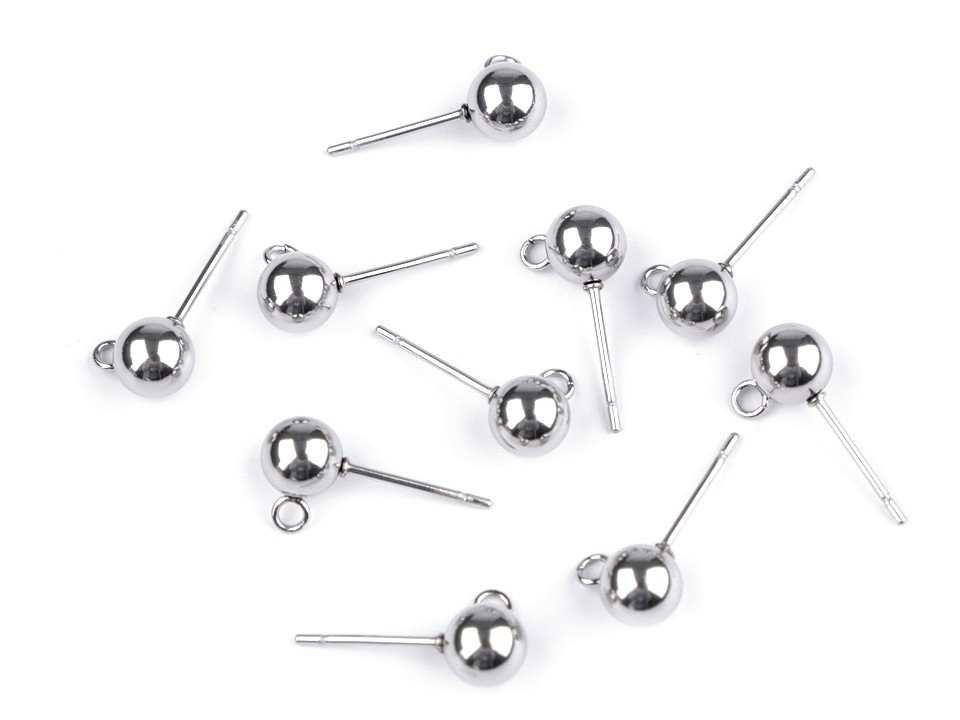 Stainless Steel Earring Findings / Ball Stud Earring Loop Ring & Post, platinum, 4 pc.