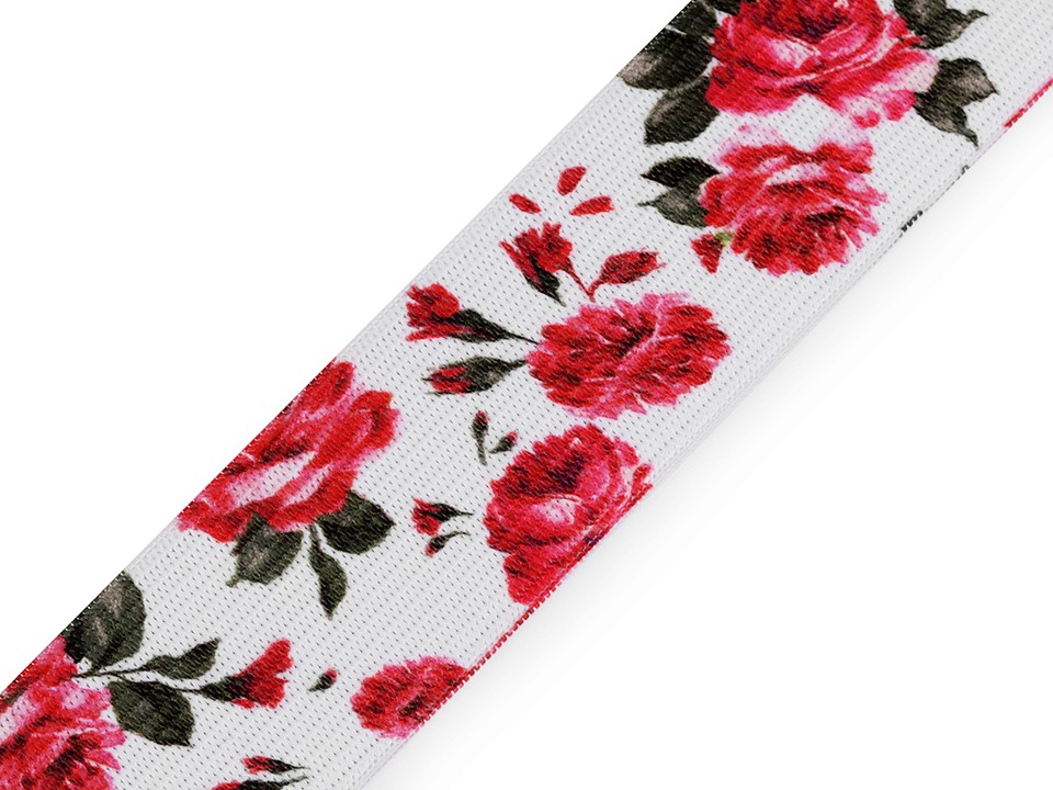 Printed Elastic width 30 mm - white, 1 ml.