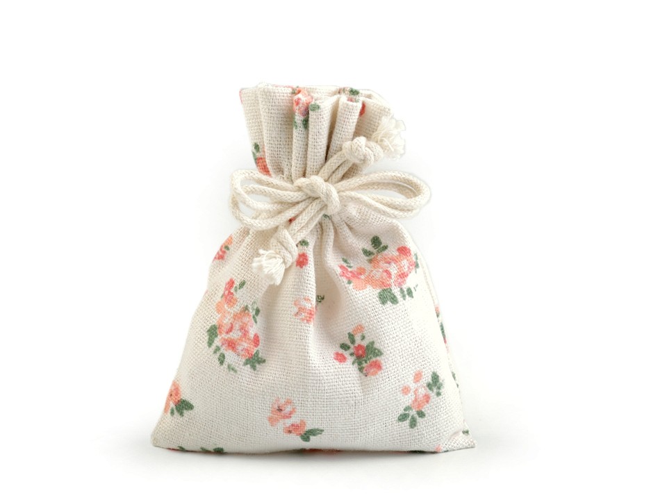 Cotton String Bag with Flowers 10x12 cm (package 2 pc.) - ecru light