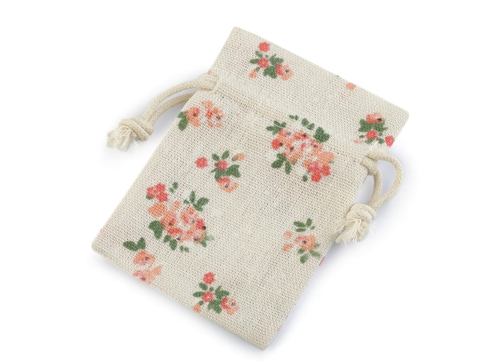 Cotton String Bag with Flowers 10x12 cm (package 2 pc.) - ecru light