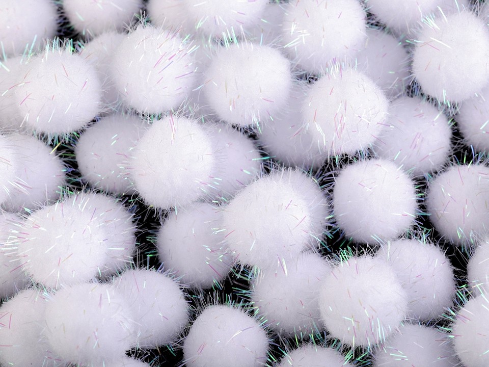 Pom Pom with Lurex Ø20 mm, white, 100 pc.