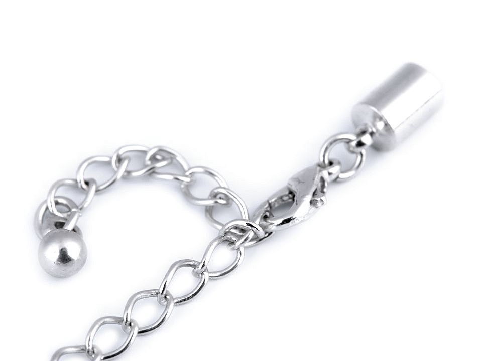 Lobster Clasp with Extension Chain and End Caps, platinum, 1 set