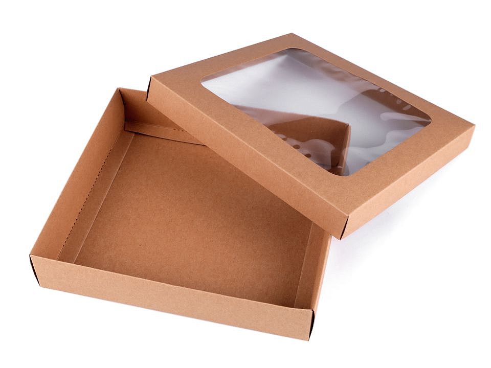 Paper Box with See-through Window (package 4 pc.) - natural brown