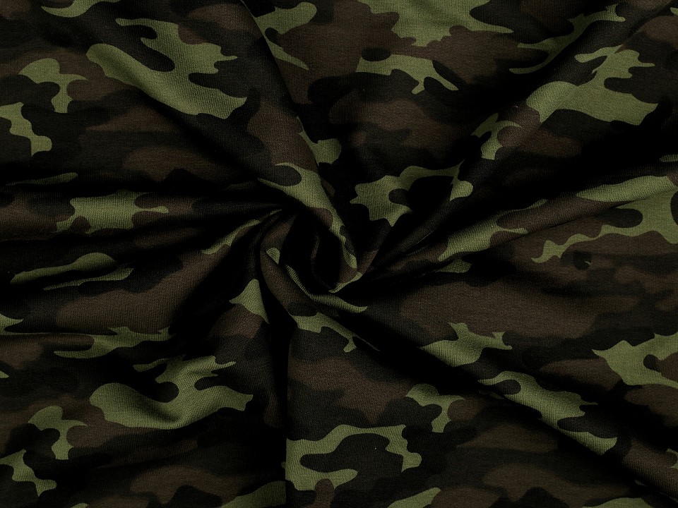 Single Knit Cotton Jersey Fabric, Green Camouflage (sold by the meter)