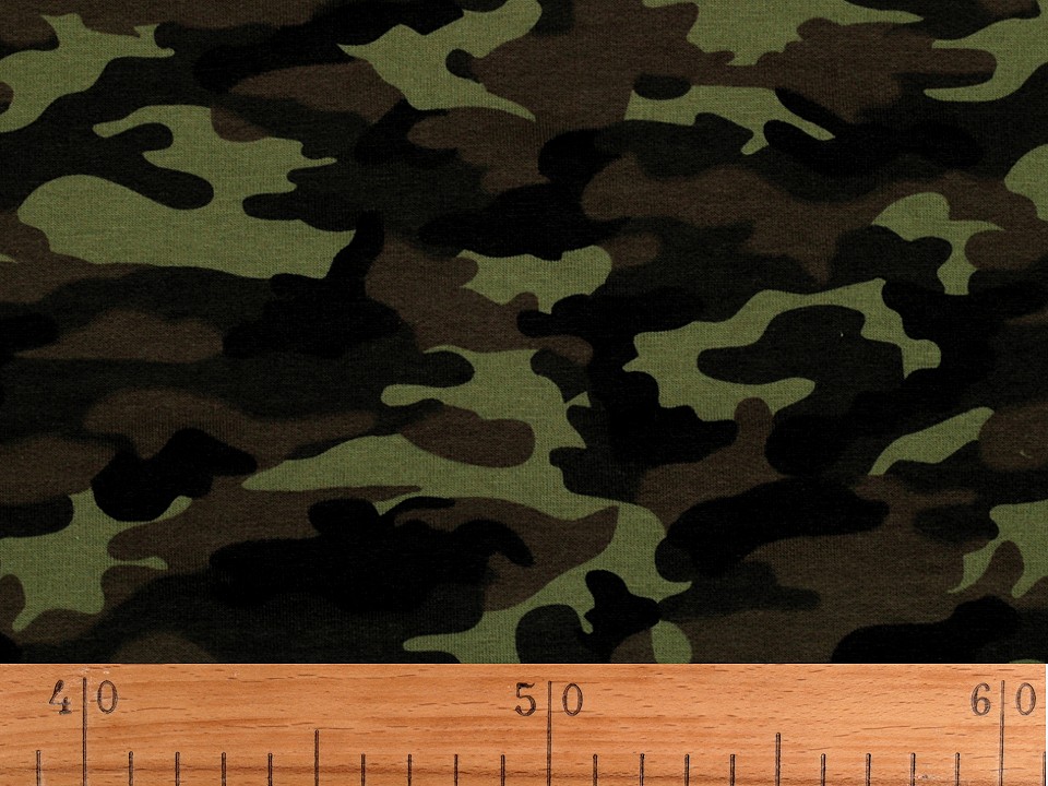 Single Knit Cotton Jersey Fabric, Green Camouflage (sold by the meter)