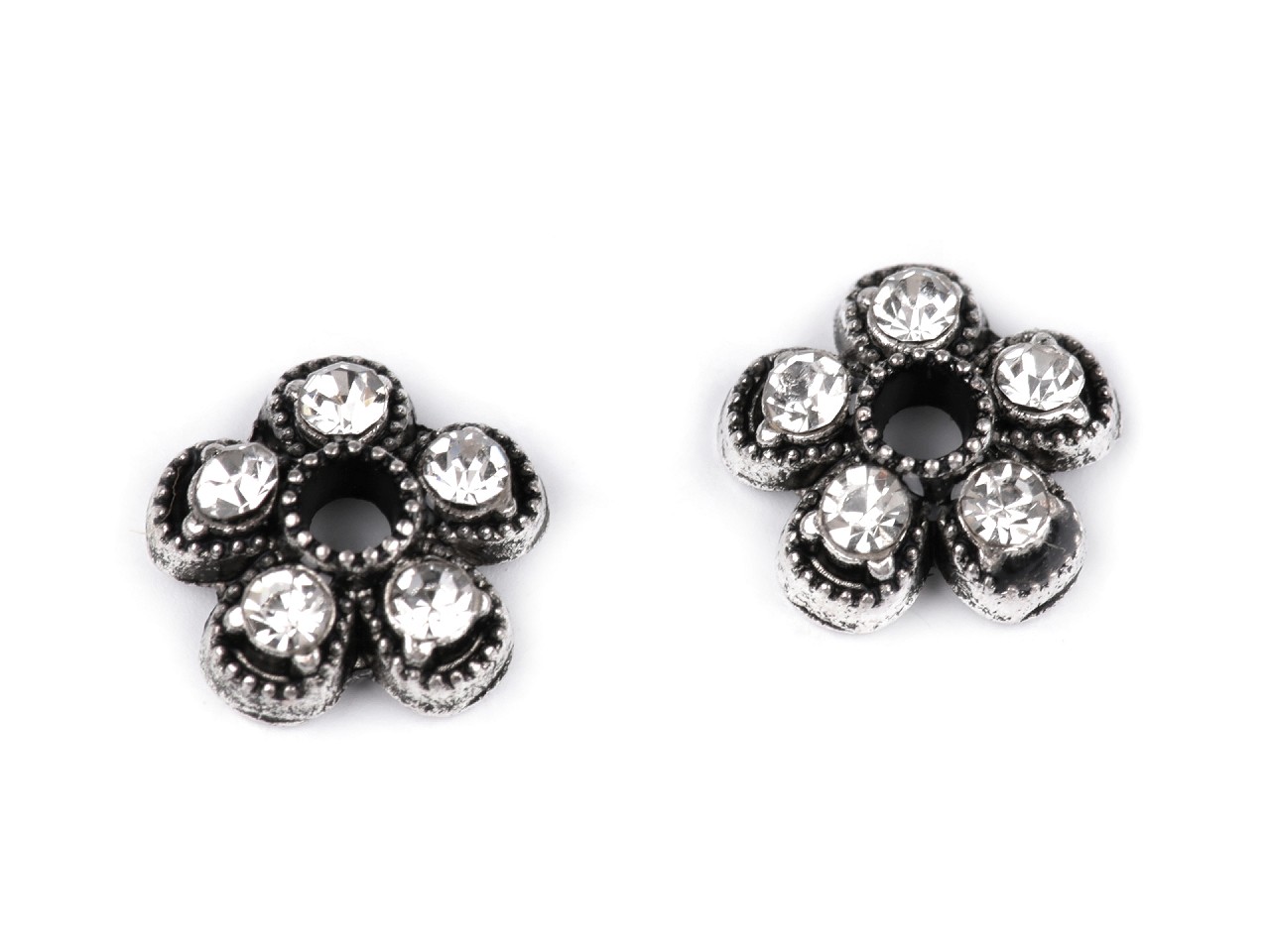 Metal Bead Cap with Rhinestones Ø8 mm, platinum, 4 pc.