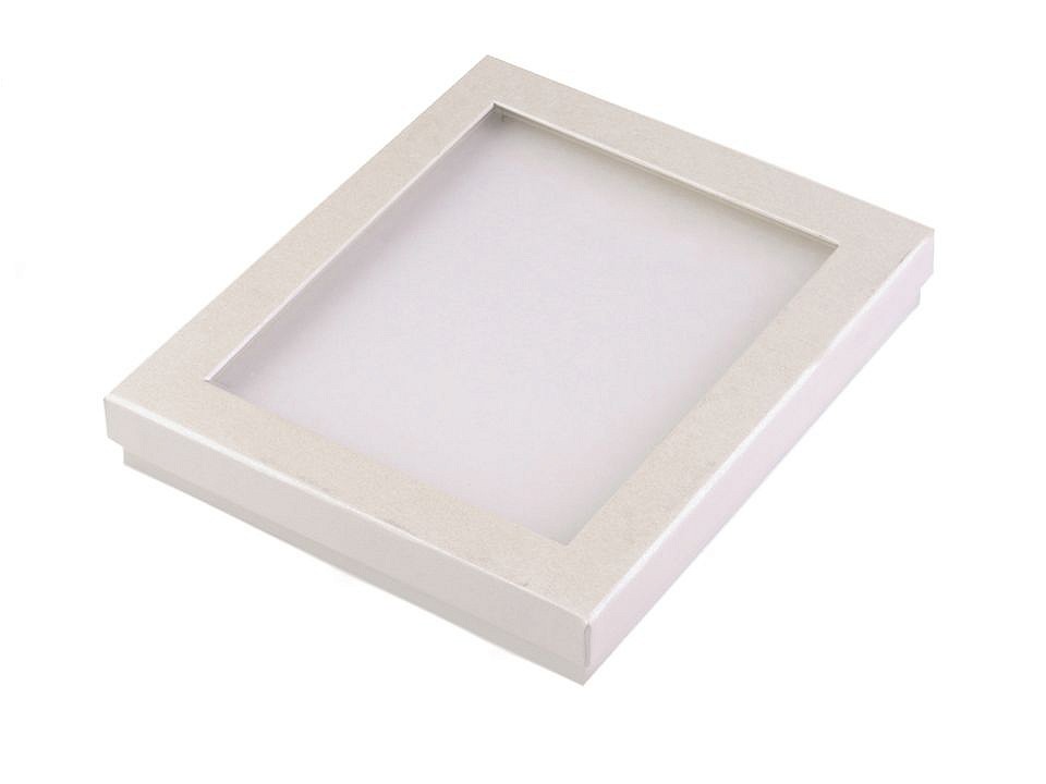 Jewellery Paper Box with transparent lid 3x16x19 cm padded ecru