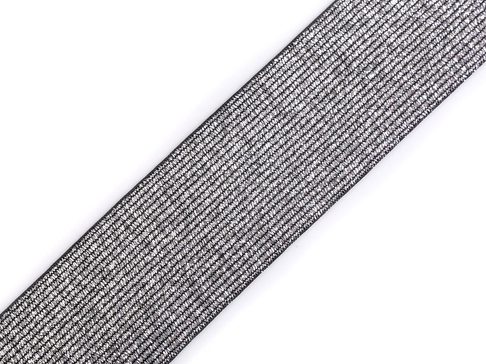 Elastic cu lurex la metru, lățime 40 mm - negru - argintiu