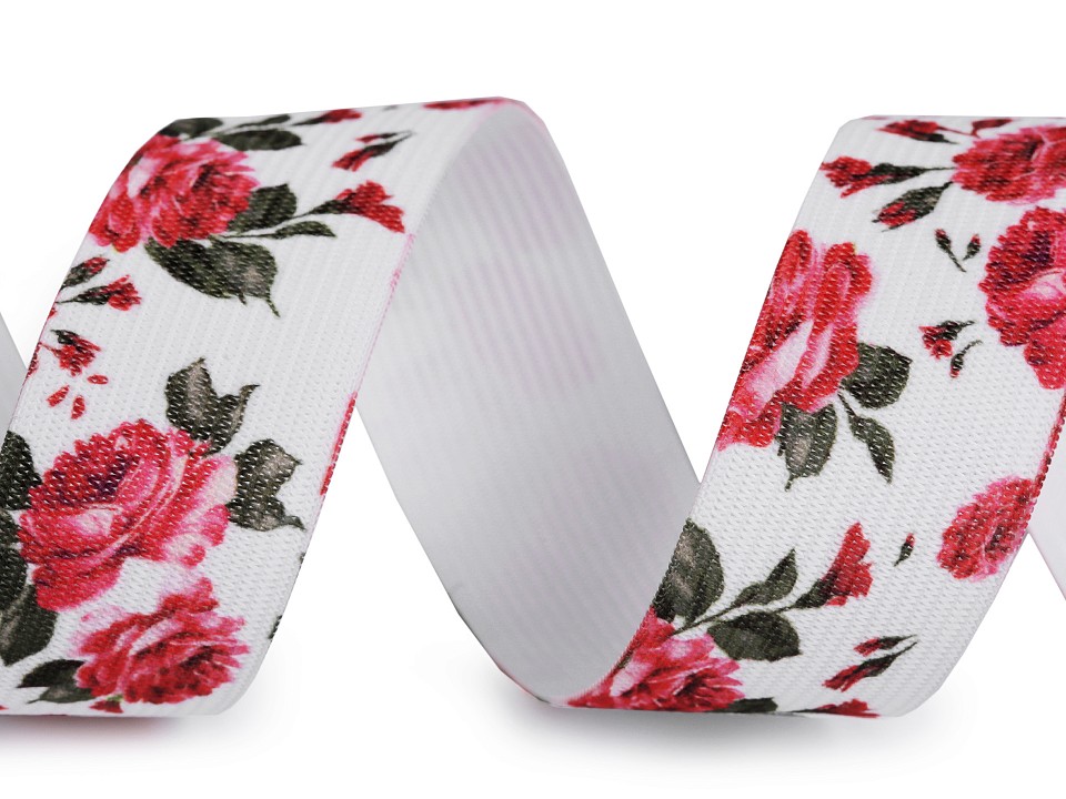 Printed Elastic width 30 mm - white, 1 ml.