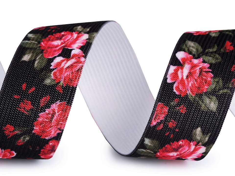 Printed Elastic width 30 mm - black, 1 ml.