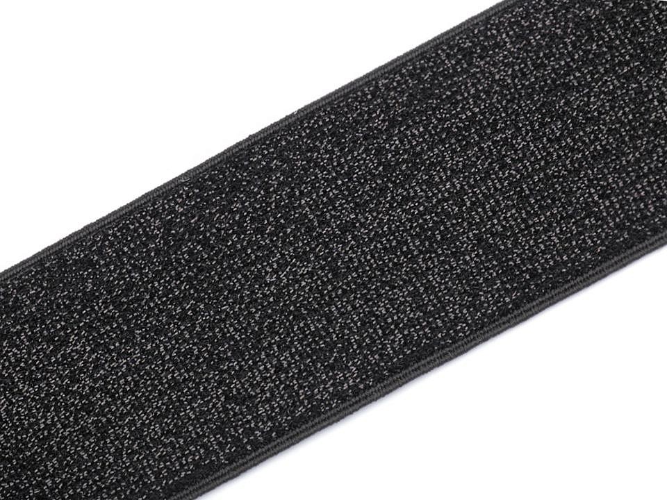 Elastic lat cu lurex la metru, 48 mm - negru