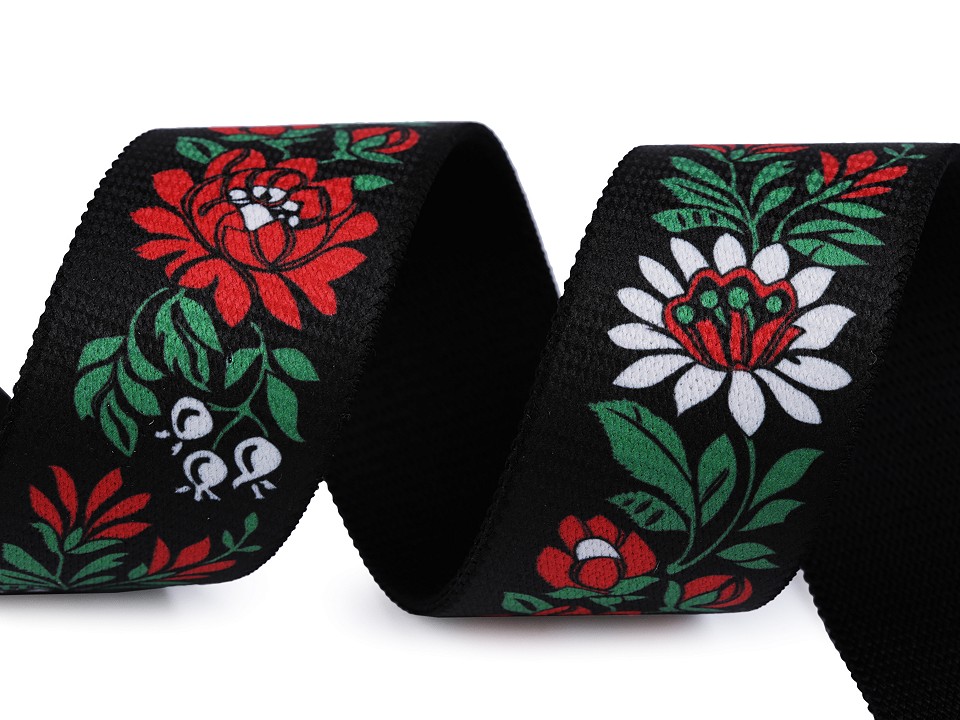 Elastic Folk Motif width 40 mm - black, 1 ml.