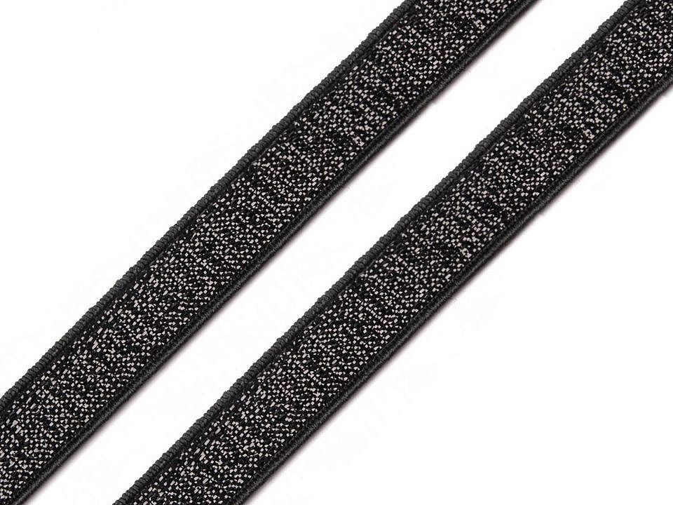 Elastic moale confecții / bretele cu lurex la metru, lățime 10 mm - negru