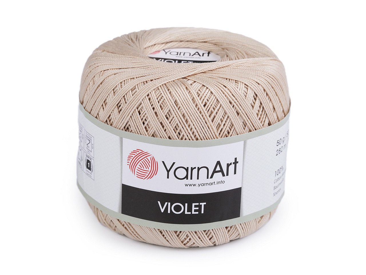 Cotton Crochet Yarn Violet 50 g, lightbeige