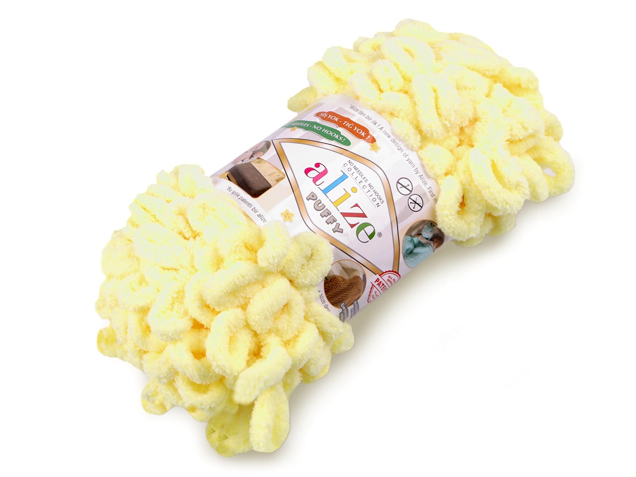 Knitting Yarn Alize Puffy 100 g, white yellow