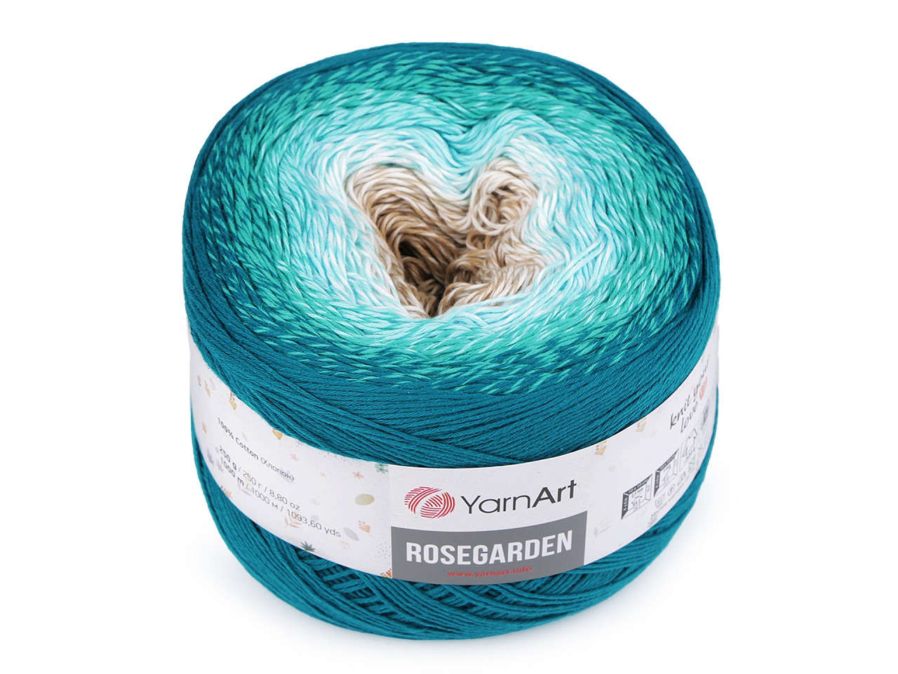 Cotton Knitting Yarn Rosegarden 250 g, turquoise