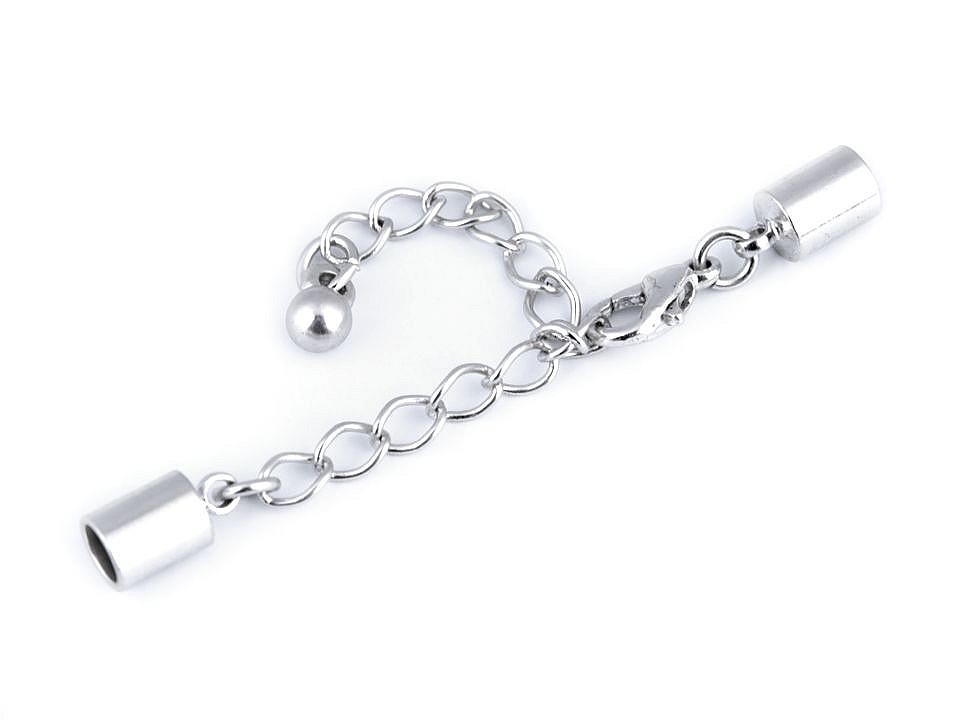 Lobster Clasp with Extension Chain and End Caps, platinum, 1 set