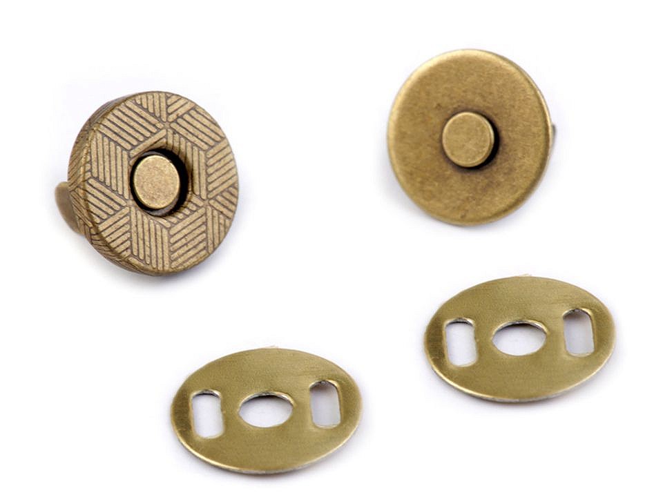 Round Magnetic Snaps Ø10 mm, vintage brass, 5 set