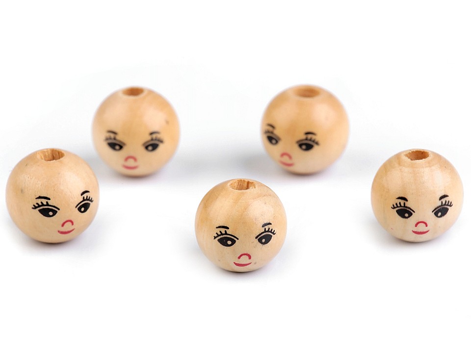 Wooden Beads with Face Ø14 mm, ivory, 10 pc.