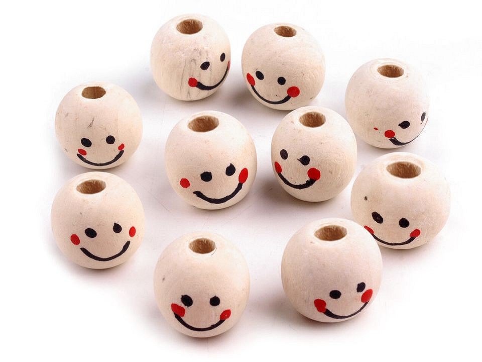 Wooden Beads with Face Ø18 mm, ivory, 10 pc.