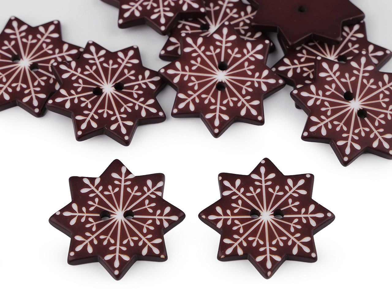 Decorative Button - Snowflake, brown, 10 pc.