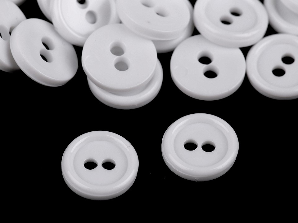 Plastic 2-hole Shirt Buttons size 18, white, 100 pc.