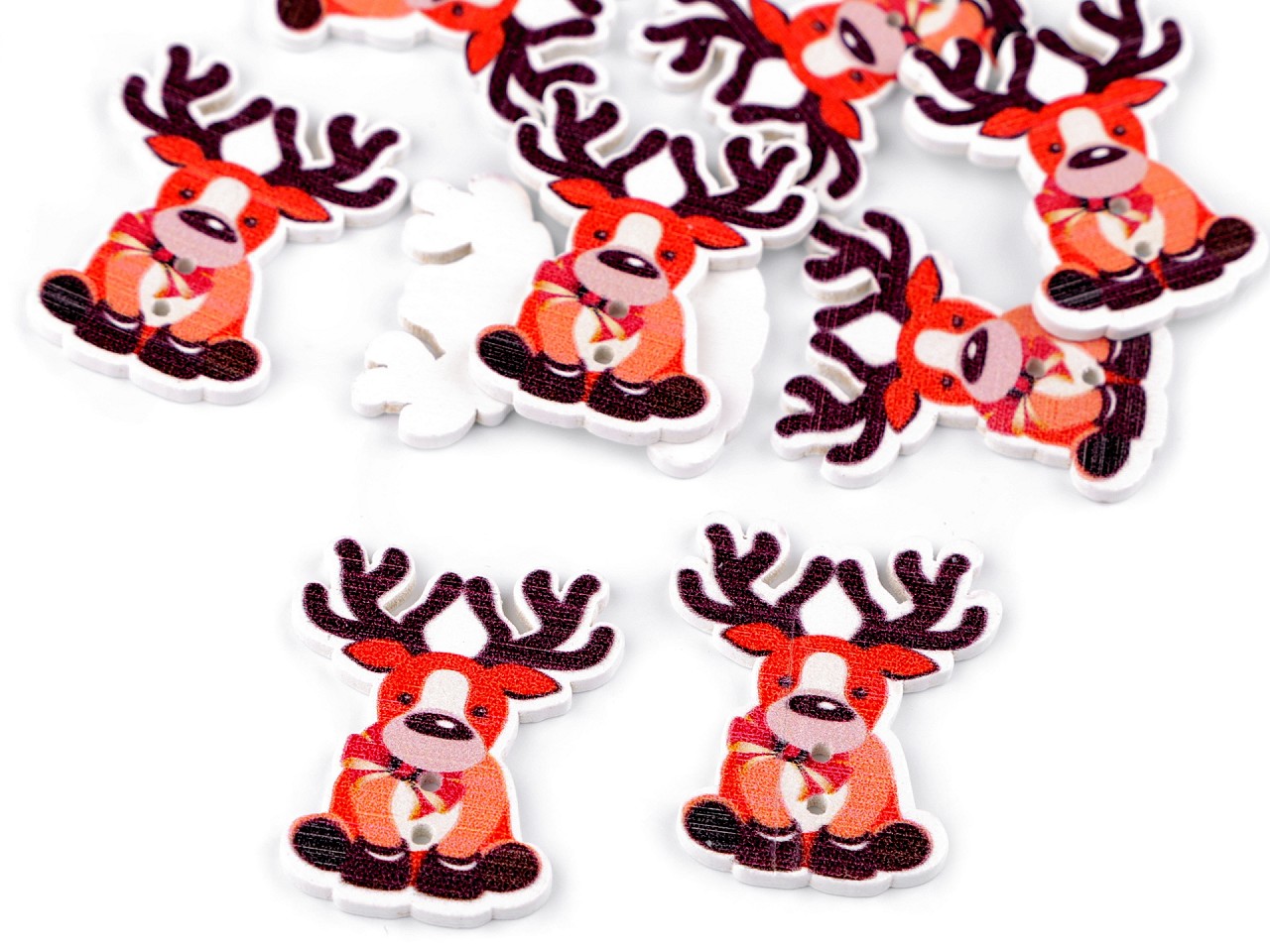 Christmas Wooden Decorative Button, light red - Reindeer, 10 pc.