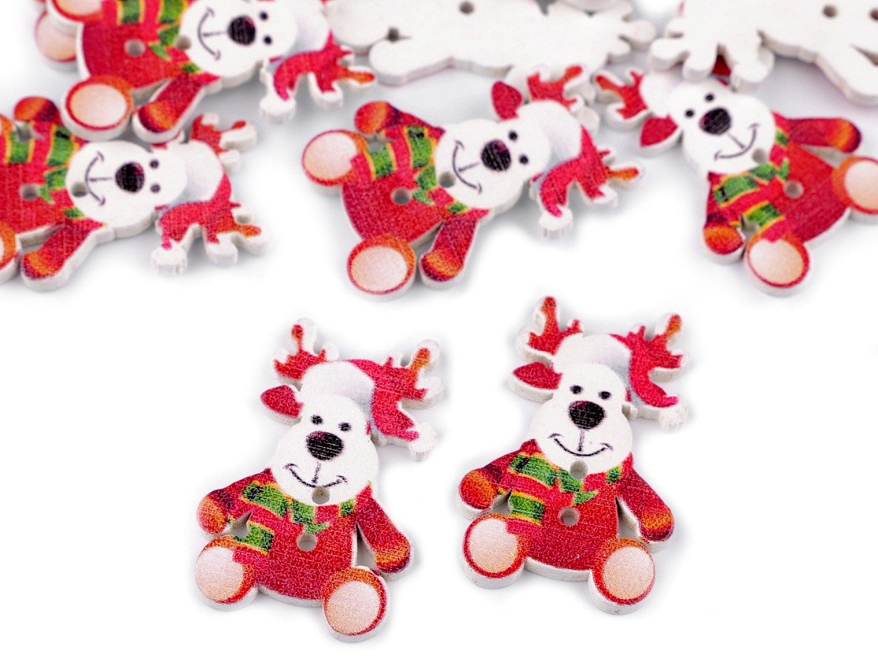 Christmas Wooden Decorative Button, red - Reindeer, 10 pc.