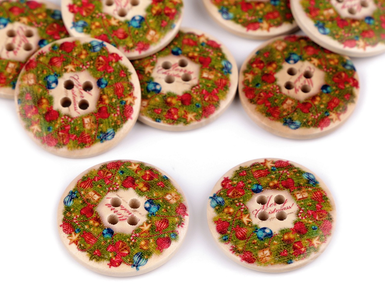 Christmas Wooden Decorative Button, green, 10 pc.