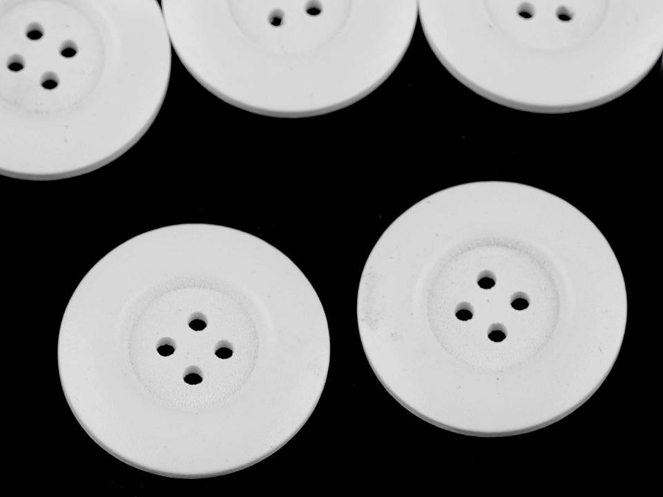 Wooden Decorative Button 4-hole, white, 10 pc.