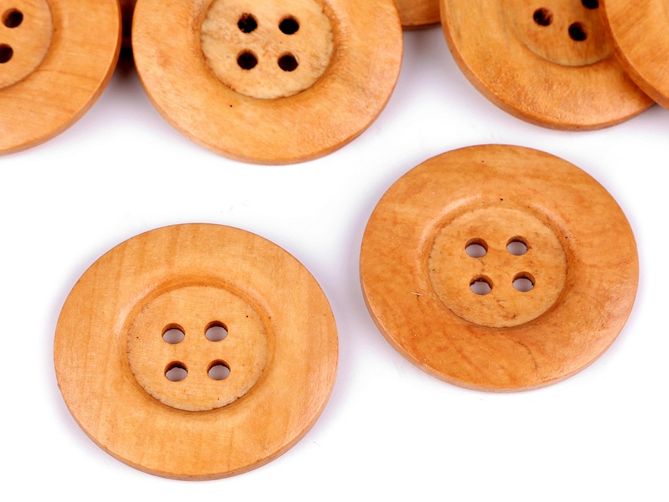 Wooden Decorative Button 4-hole, ivory, 10 pc.