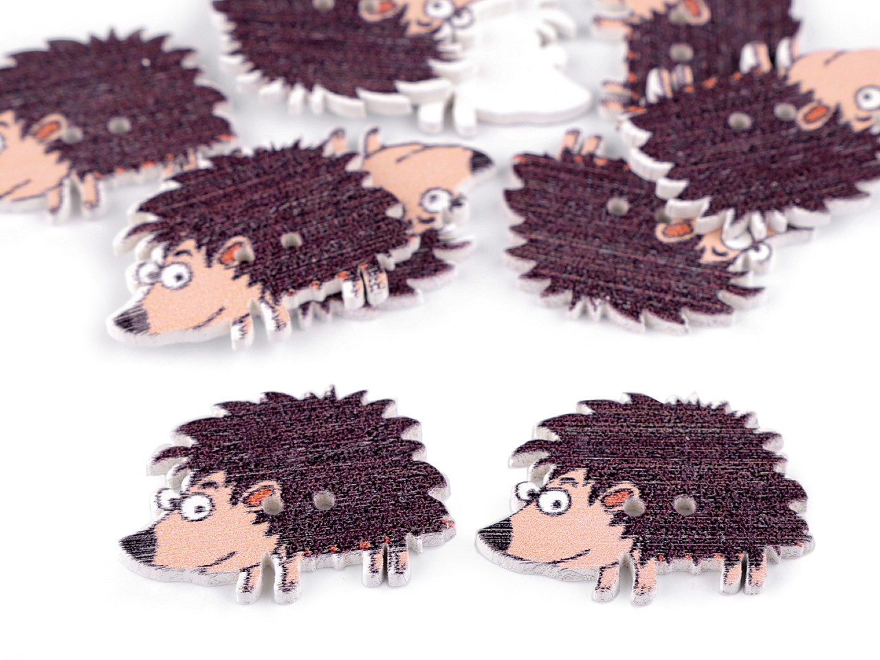 Wooden Decorative Button Animals - hedgehog, brown, 10 pc.