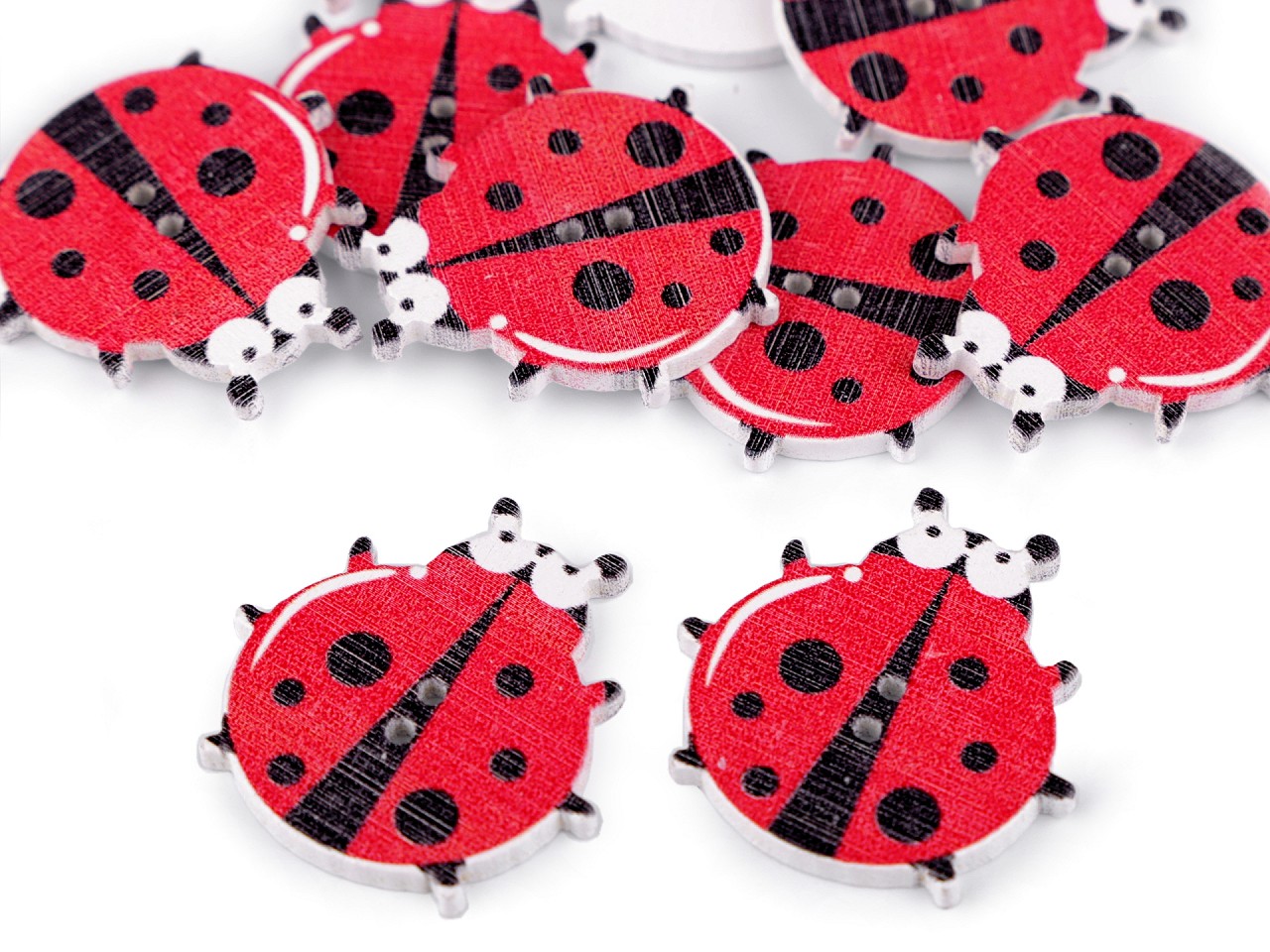 Wooden Decorative Button Animals - ladybird, red, 10 pc.