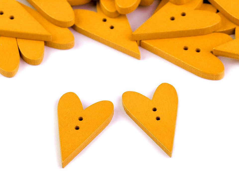 Wooden Decorative Button Heart, mustard, 10 pc.