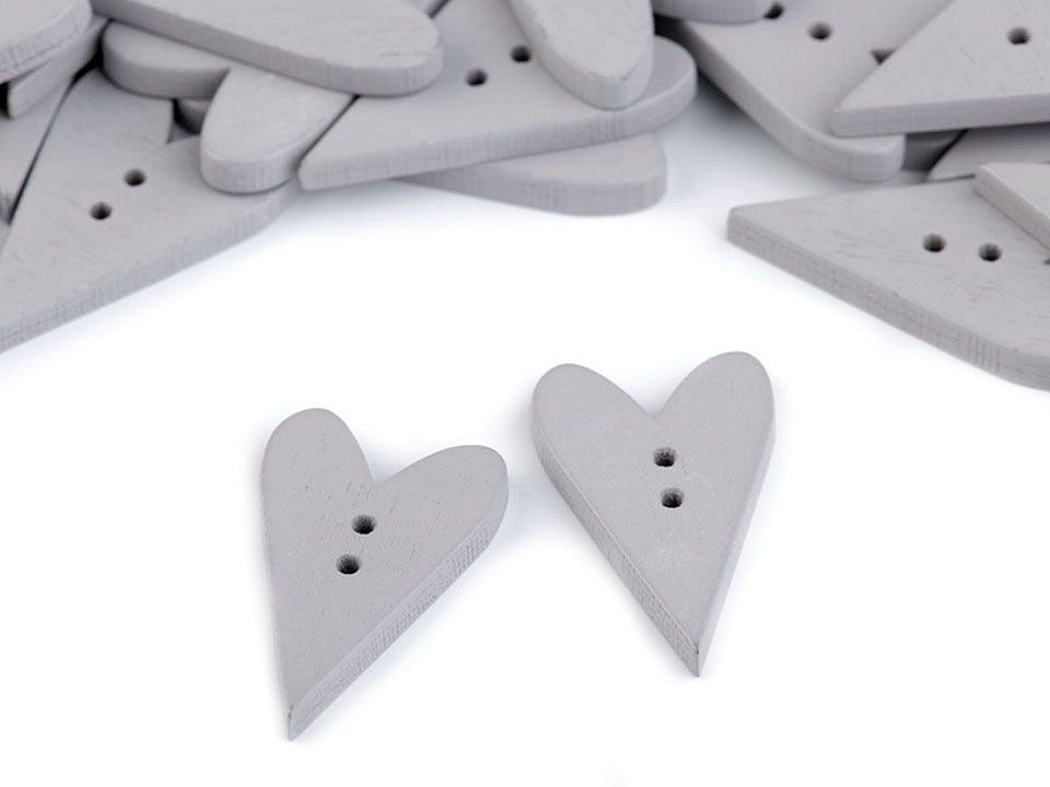 Wooden Decorative Button Heart, grey, 10 pc.