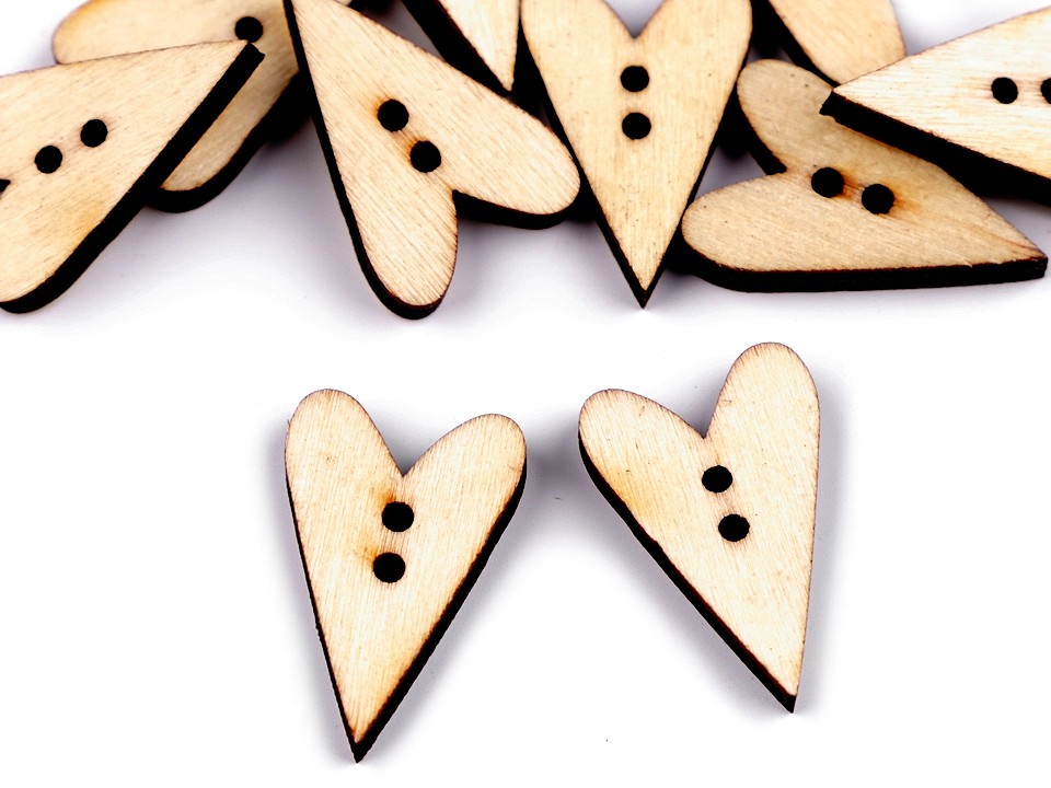 Wooden Decorative Button Heart, ivory, 10 pc.