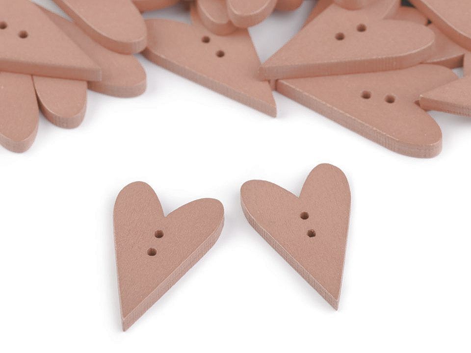 Wooden Decorative Button Heart, powder, 10 pc.