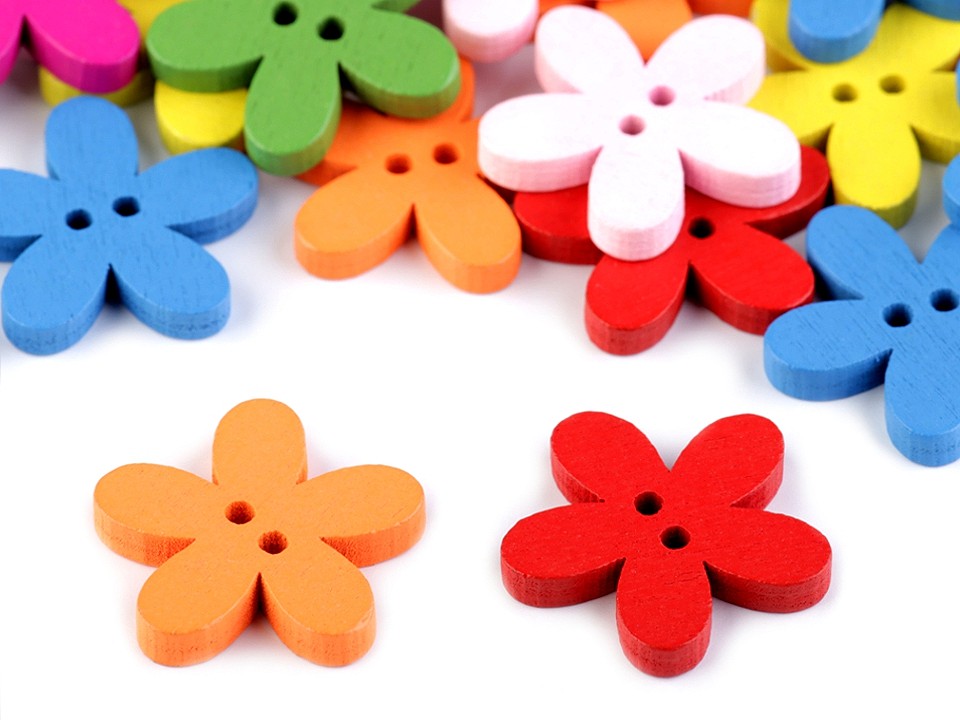 Wooden Decorative Button Bloom, mix of colours, 10 pc.