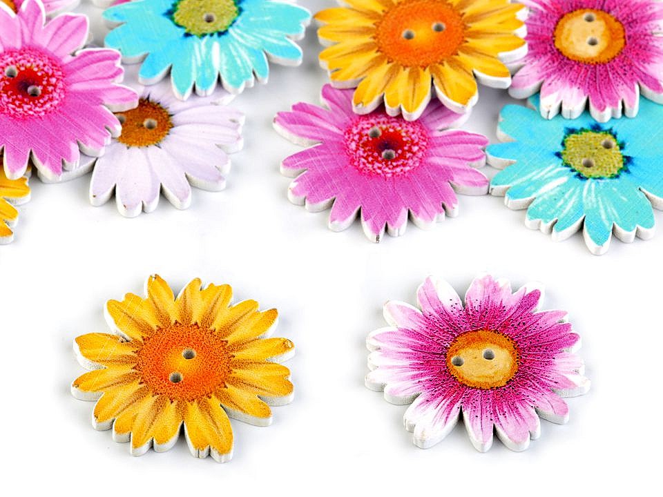 Decorative Wooden Button Flower, mix of colours, 25 pc.