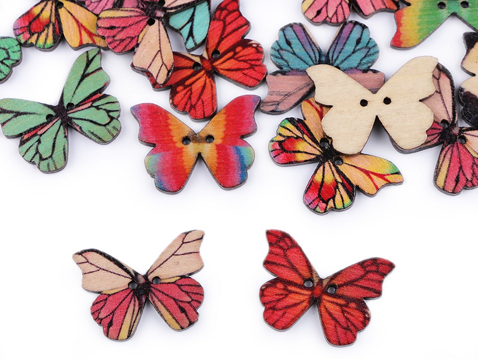 Decorative Wooden Button Butterfly, mix, 10 pc.